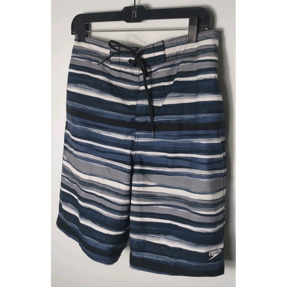 Speedo Men's Swim Trunks Size blue Striped Board Shorts Beach Vacation